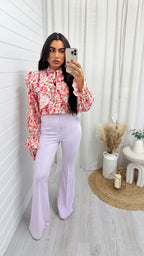 Seam Front Flared Slim Fit Trousers - LILAC