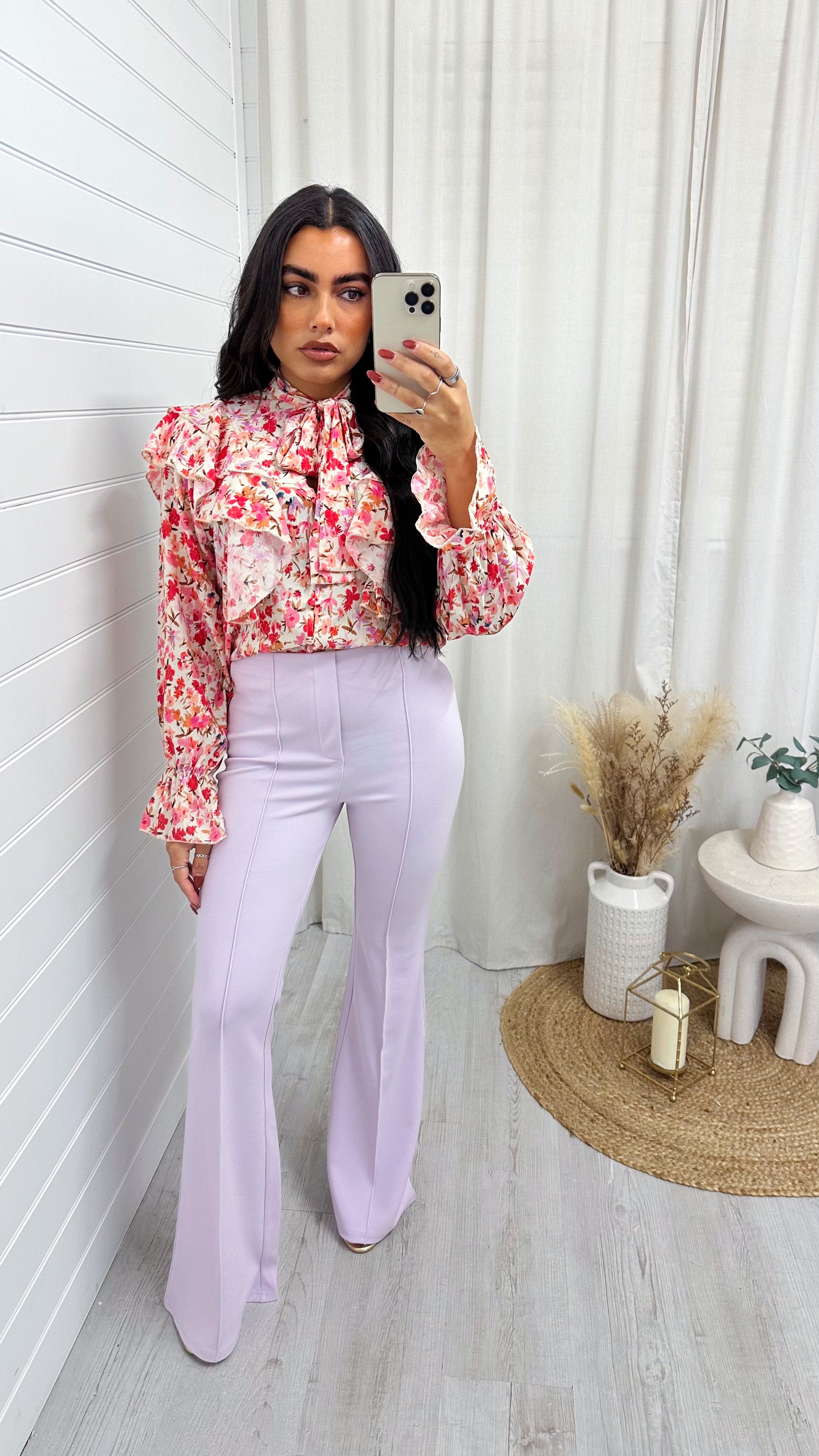 Seam Front Flared Slim Fit Trousers - LILAC