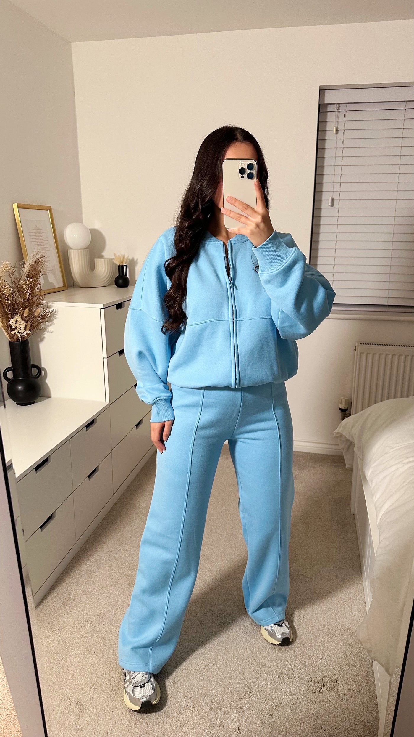 Bomber Jacket and Seam Front Joggers Tracksuit - SKY BLUE