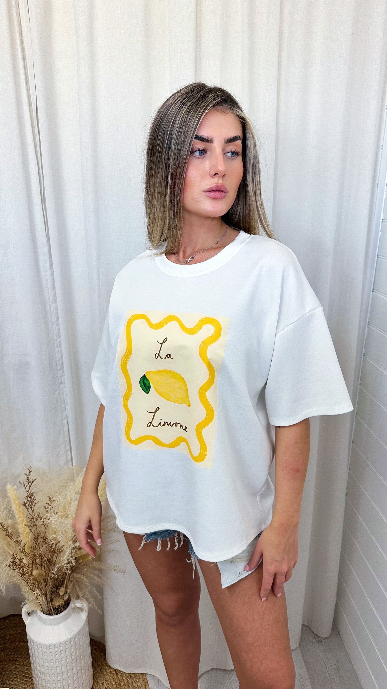 Premium Oversized Lemon Print T-Shirt - WHITE