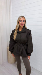 Cap Shoulder Belted Trench Jacket - BROWN