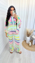 Multicolour Stripe Boho Top and Trousers Co-Ord
