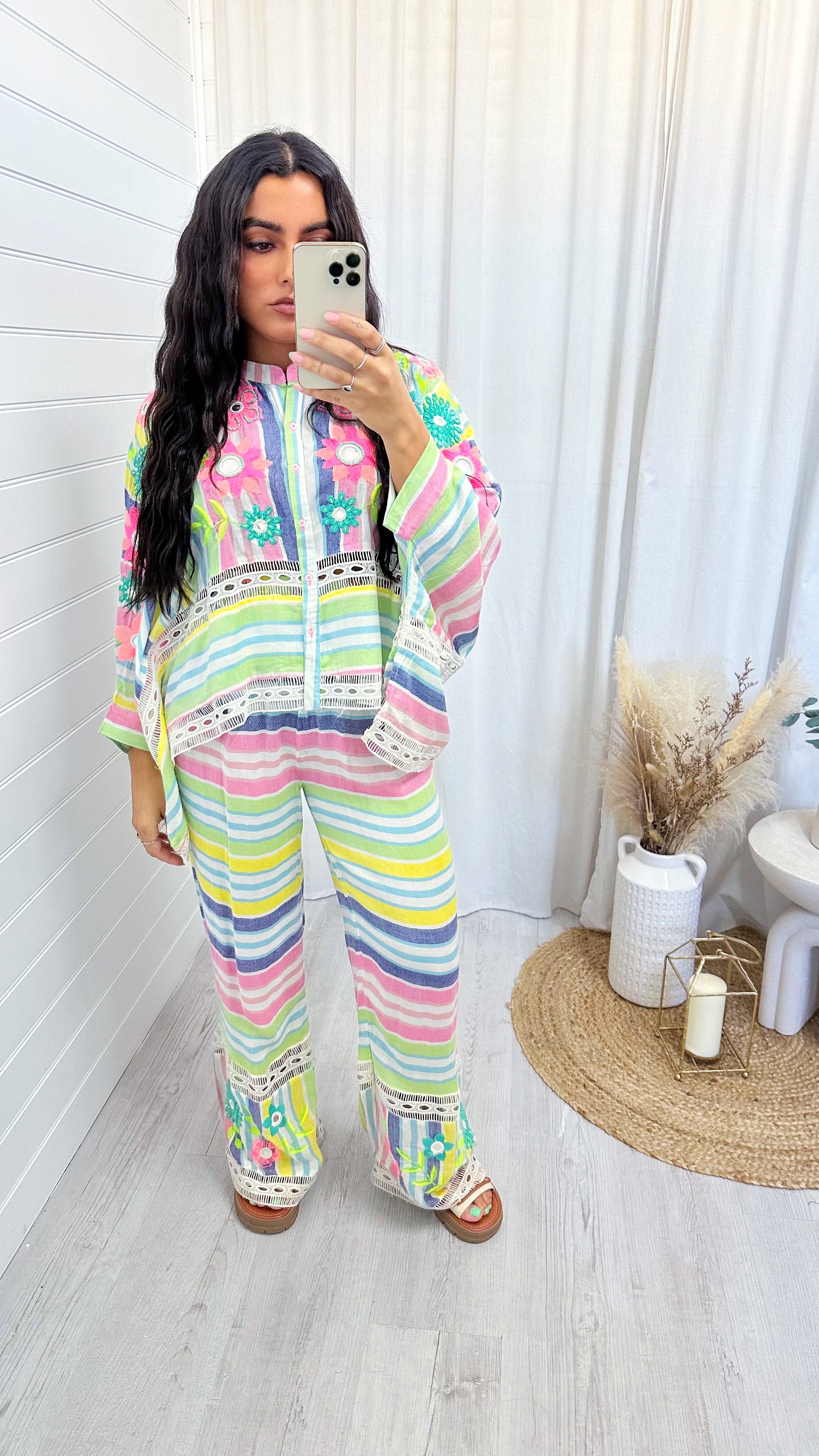 Multicolour Stripe Boho Top and Trousers Co-Ord
