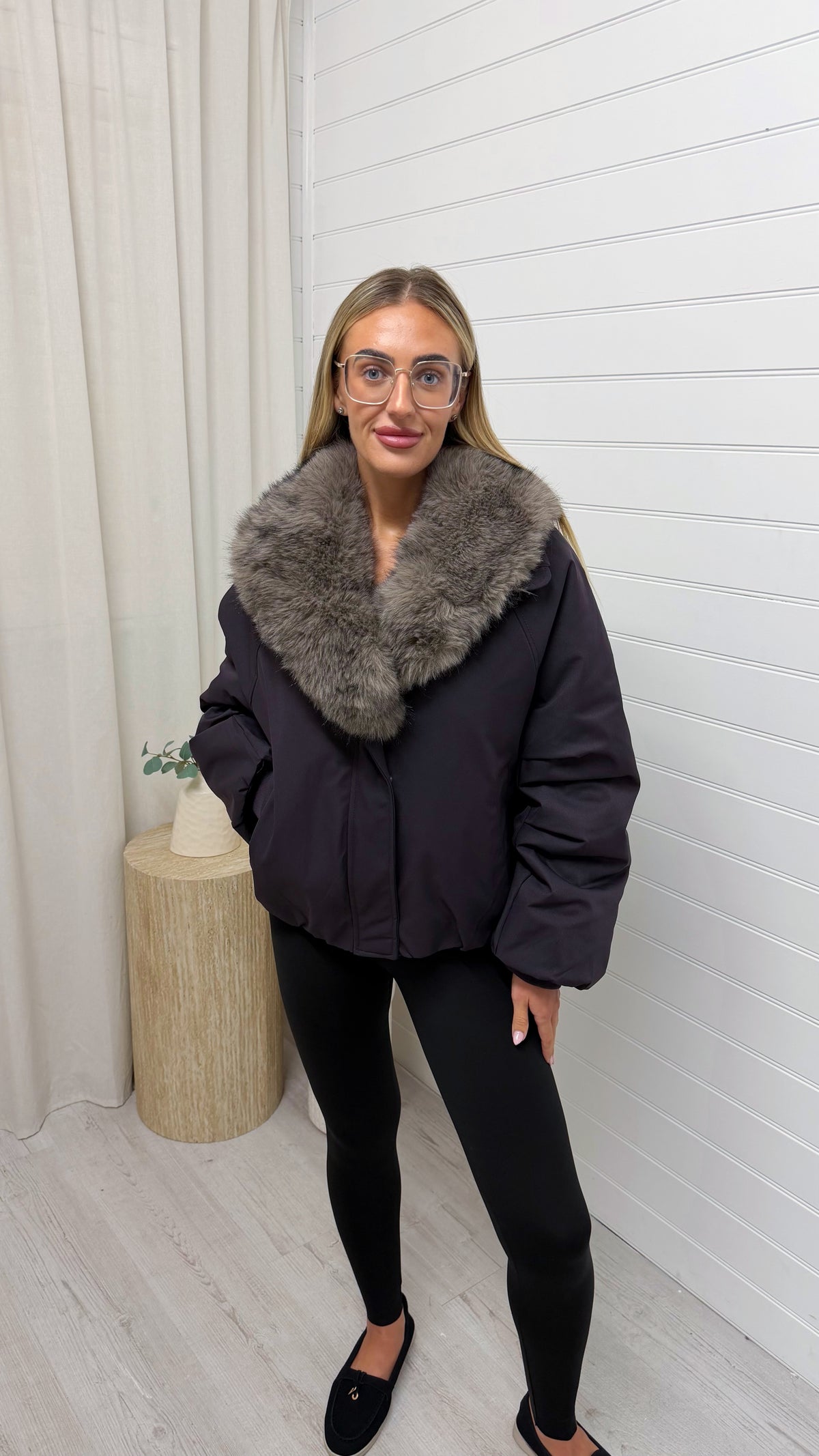 Faux Fur Collar Coat - PLUM