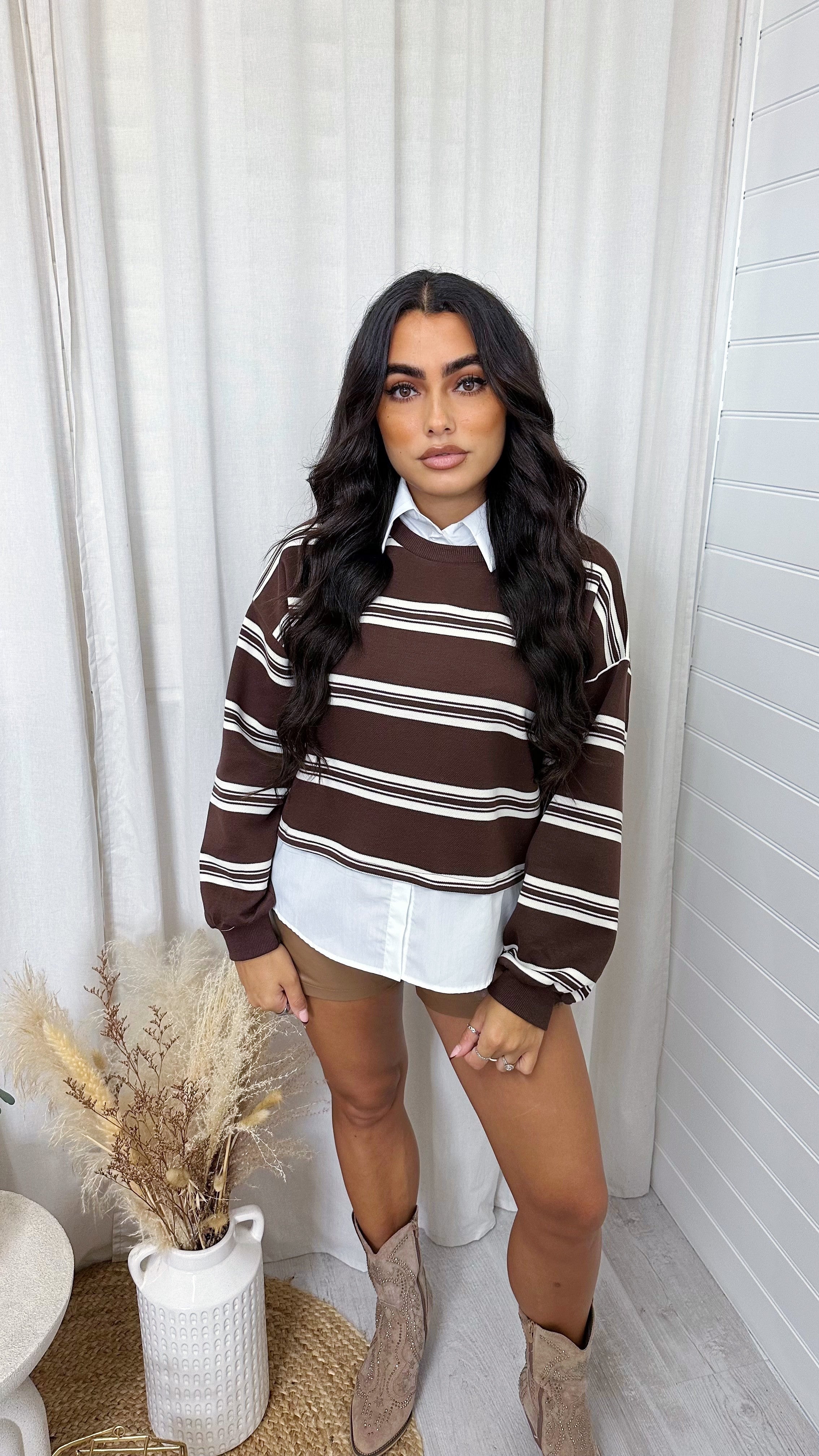 Stripey Insert Jumper - BROWN