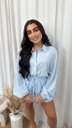 Tufted Polka Dot Shirt and Shorts Co-Ord - BABY BLUE