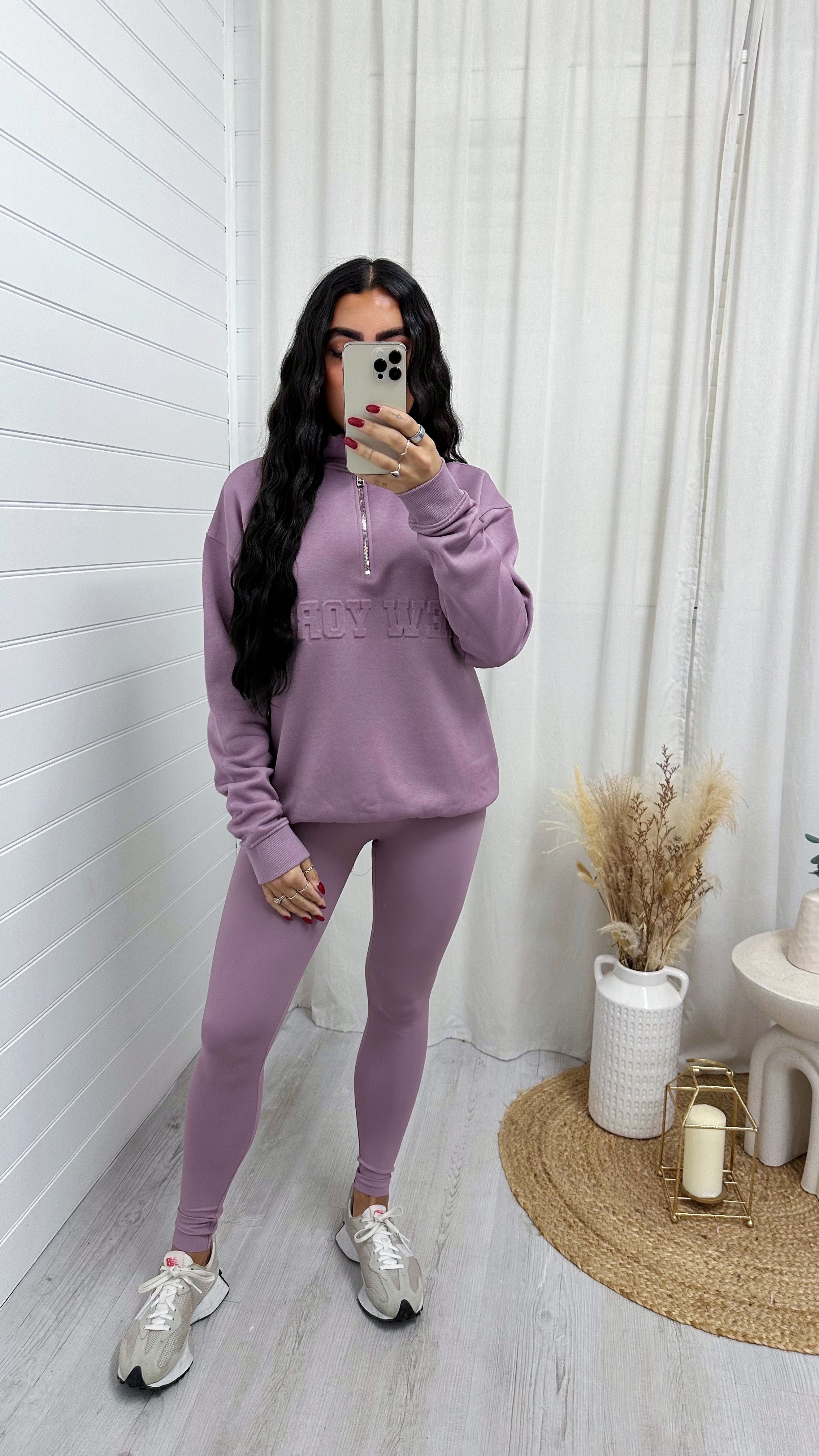 New York Embossed Half Zip Sweatshirt - LILAC