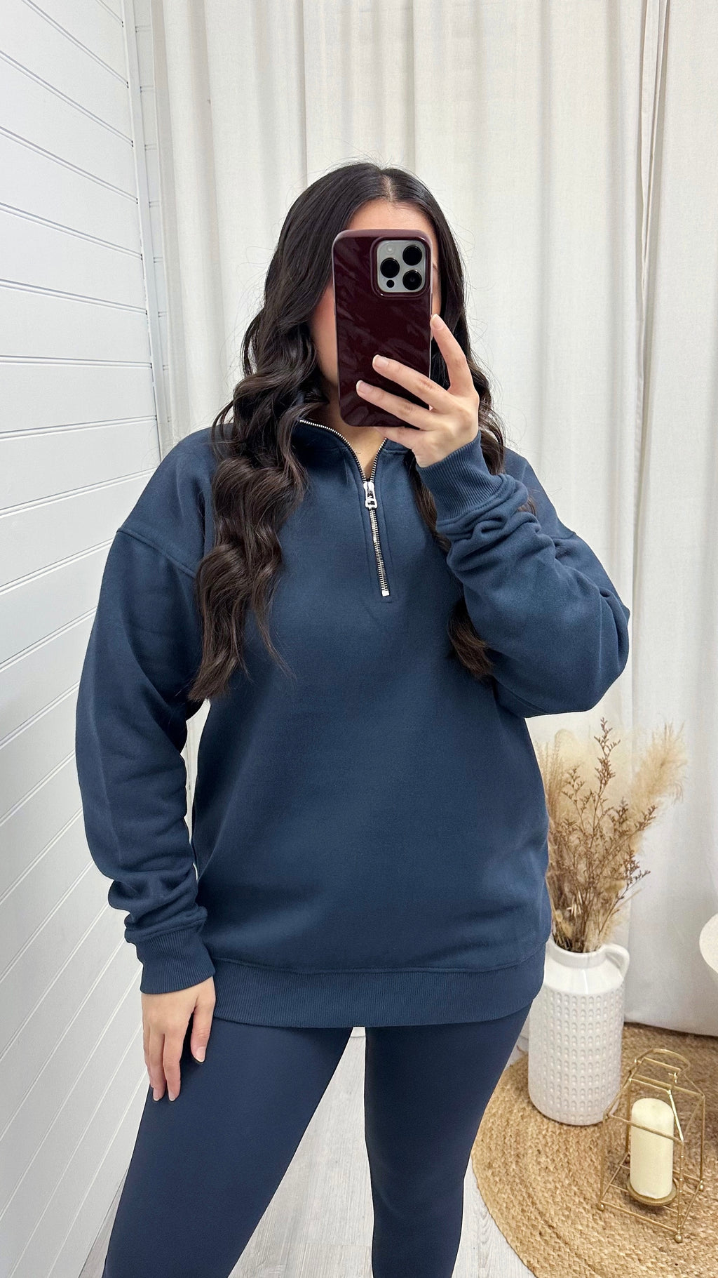 Plain Fleece Lined Half Zip Sweatshirt - SLATE