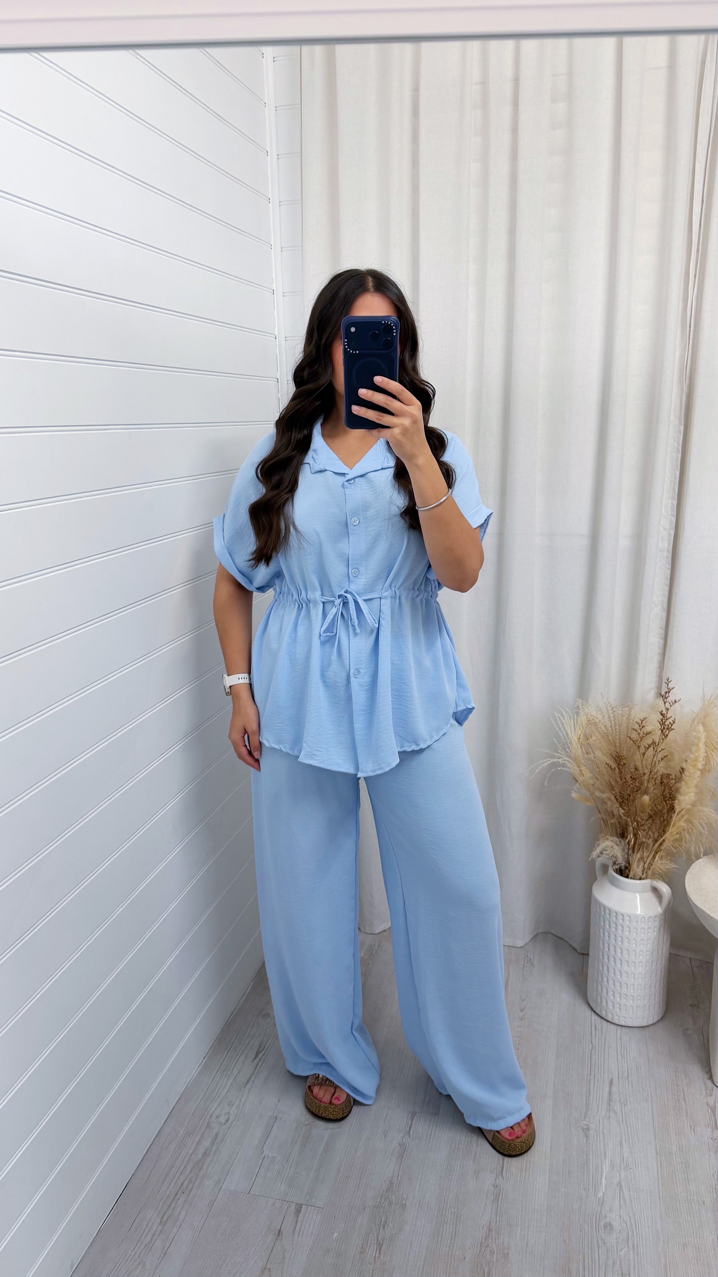 Cinched Shirt and Trousers Co-Ord - BABY BLUE