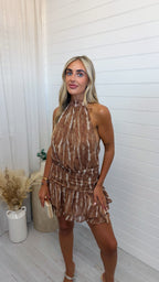 Halter Neck Ruched Playsuit - TAN