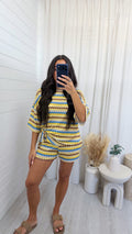 Zig Zag Tie Front T-Shirt and Shorts Co-Ord - YELLOW/BLUE