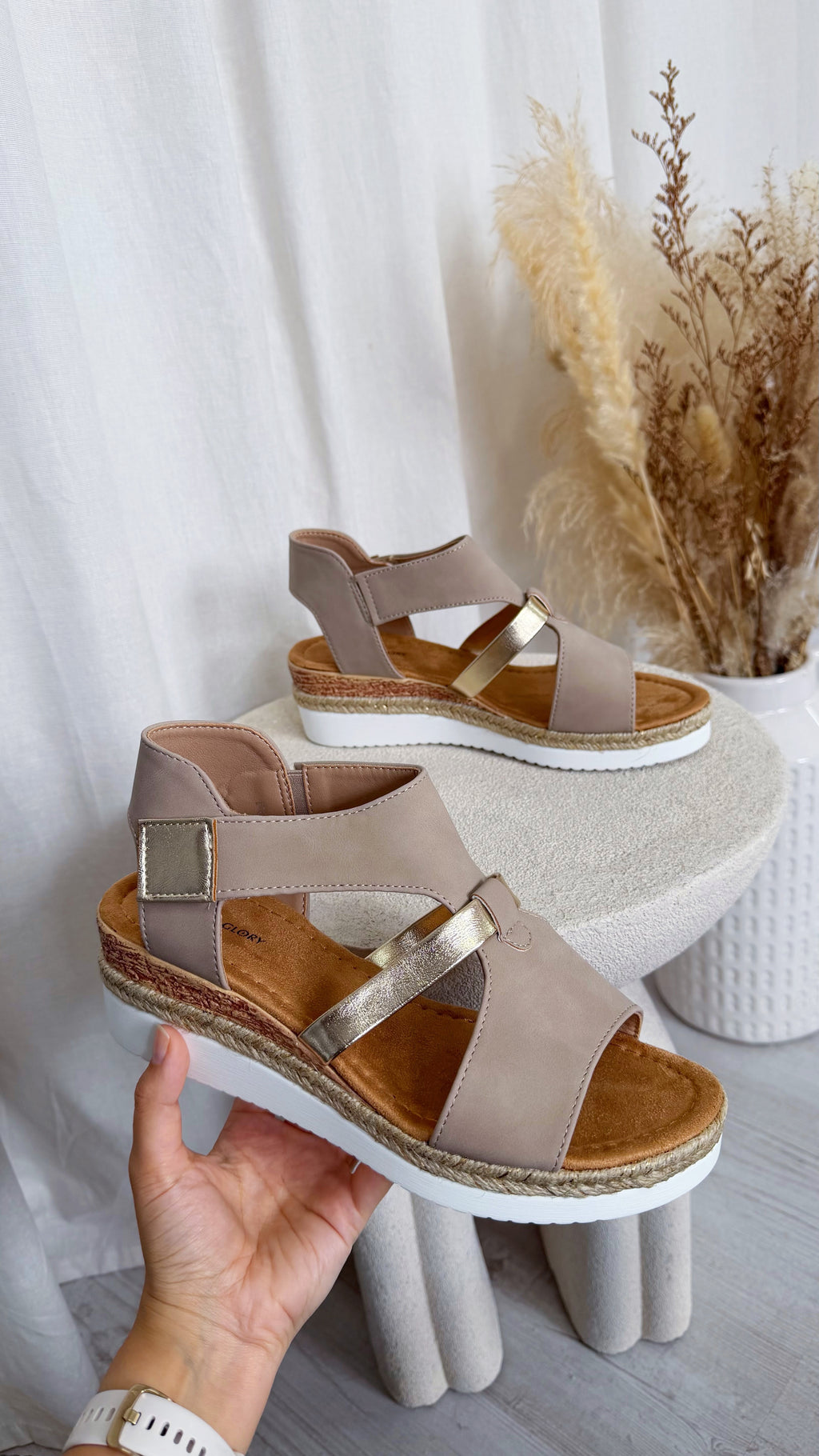 Suede Comfort Wedge Sandals - TAUPE