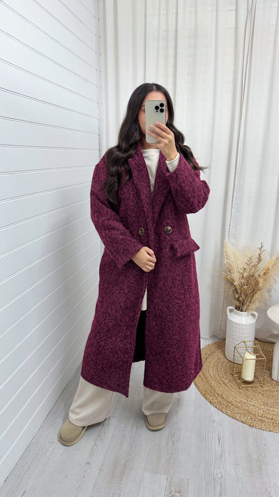 Soft Mohair Duster Coat - WINE