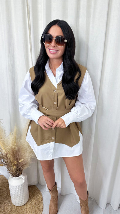 Waistcoat Insert Shirt - TAN