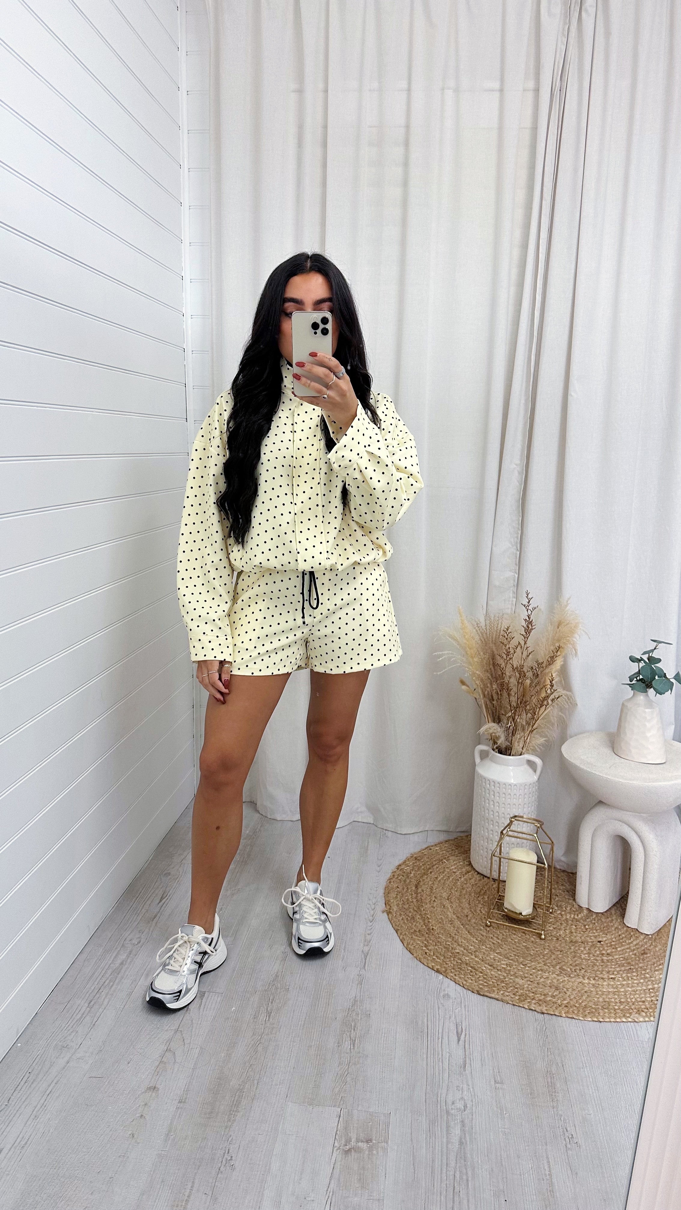 Polka Dot Bomber Jacket and Shorts Co-Ord - LEMON