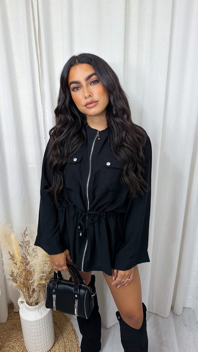 Lightweight Cargo Shacket - BLACK