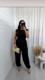 Cinch Waist Ruched Jumpsuit - BLACK