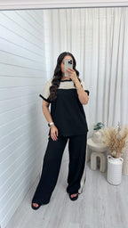 Metallic Mesh T-Shirt and Trouser Co-Ord - BLACK