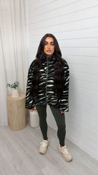 Camouflage Print Fleece Jacket - GREEN