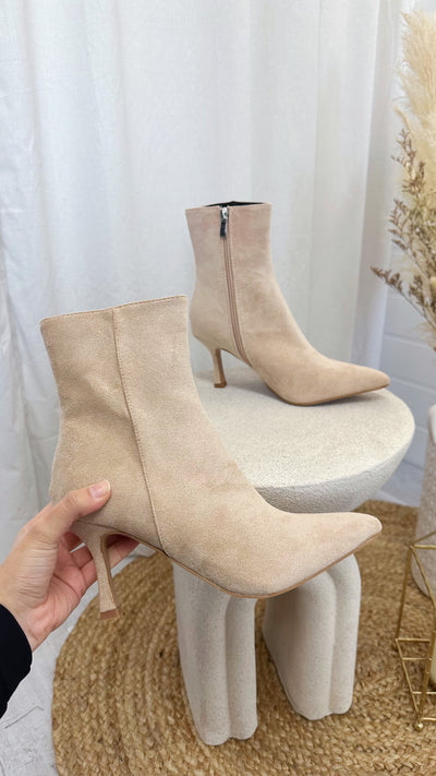 Suede Stiletto Ankle Boots - BEIGE