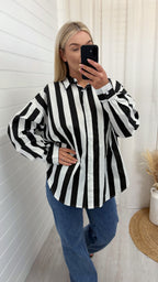 Chunky Stripe Oversized Shirt - BLACK/WHITE