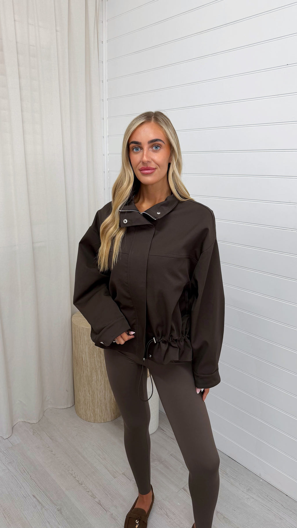 Toggle Hem Utility Jacket - BROWN