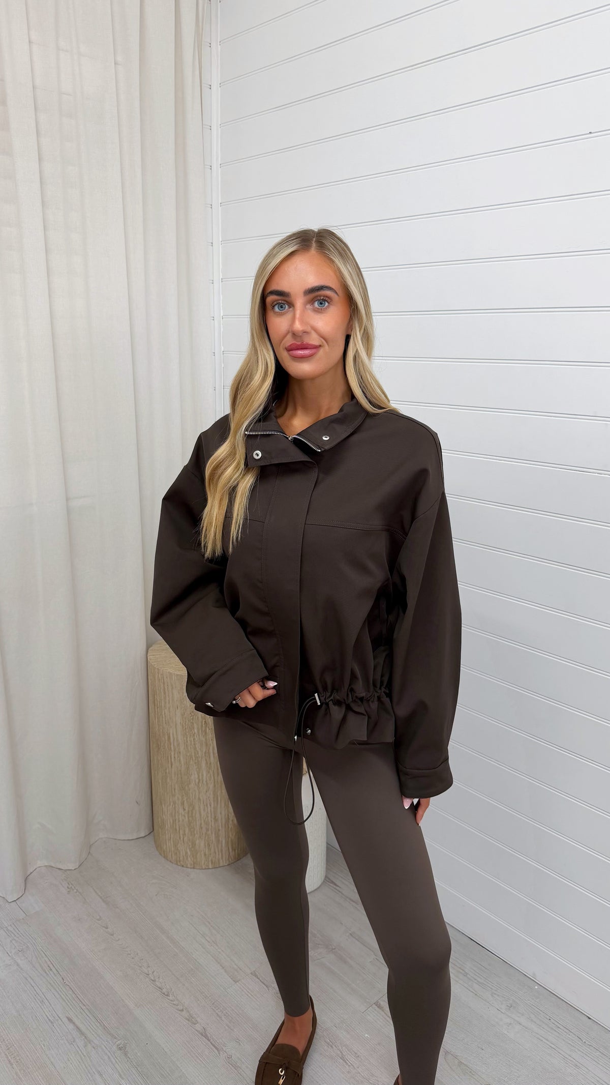 Toggle Hem Utility Jacket - BROWN