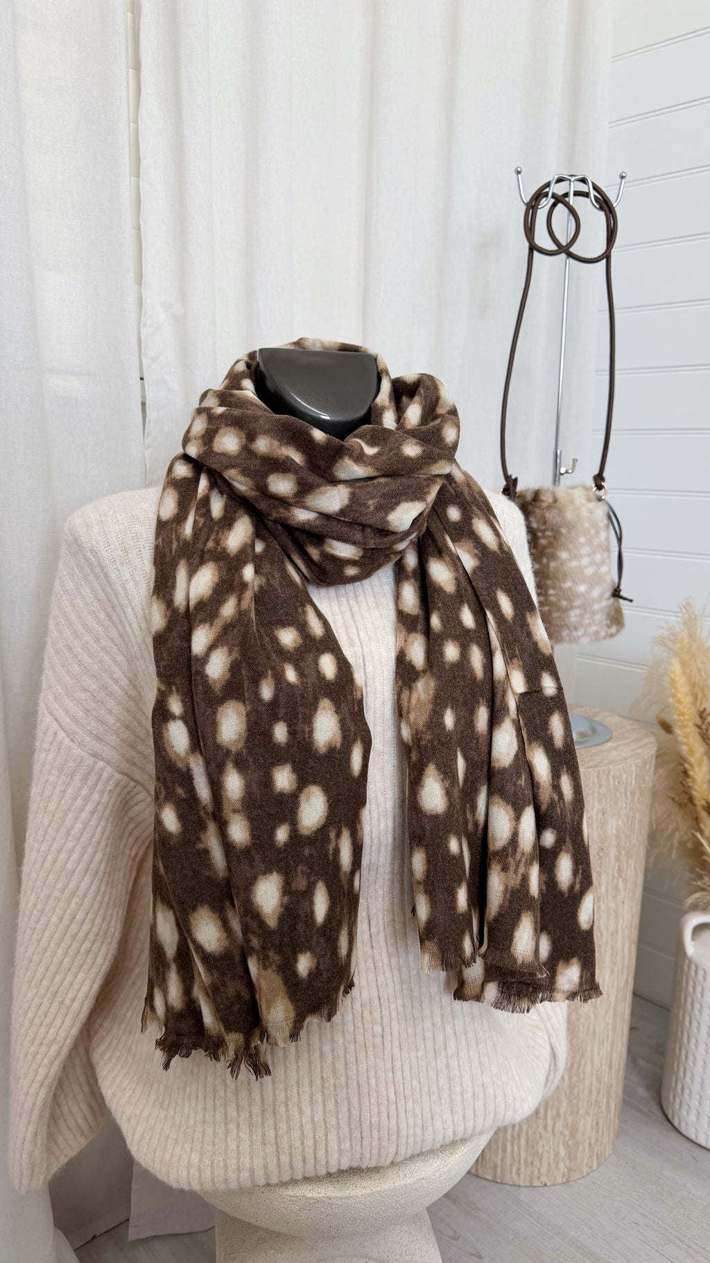 Deer Print Scarf - BROWN