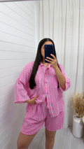 Cheesecloth Pinstripe Shirt and Shorts Co-Ord - PINK