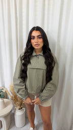 Piped Half Zip Windbreaker - KHAKI