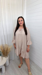 Bardot Pinstripe Summer Dress - BEIGE