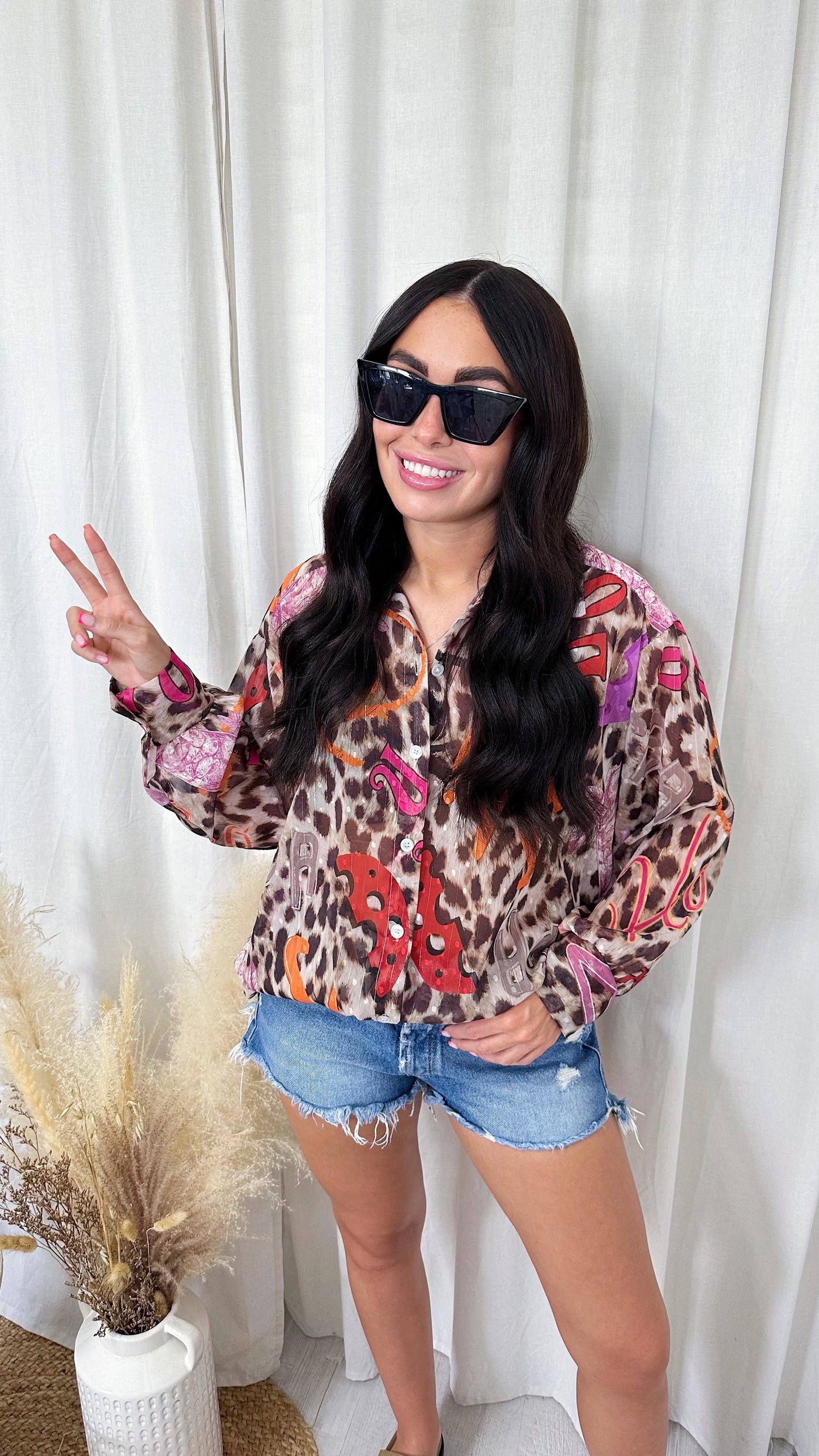 Leopard Print Graffiti Oversized Shirt