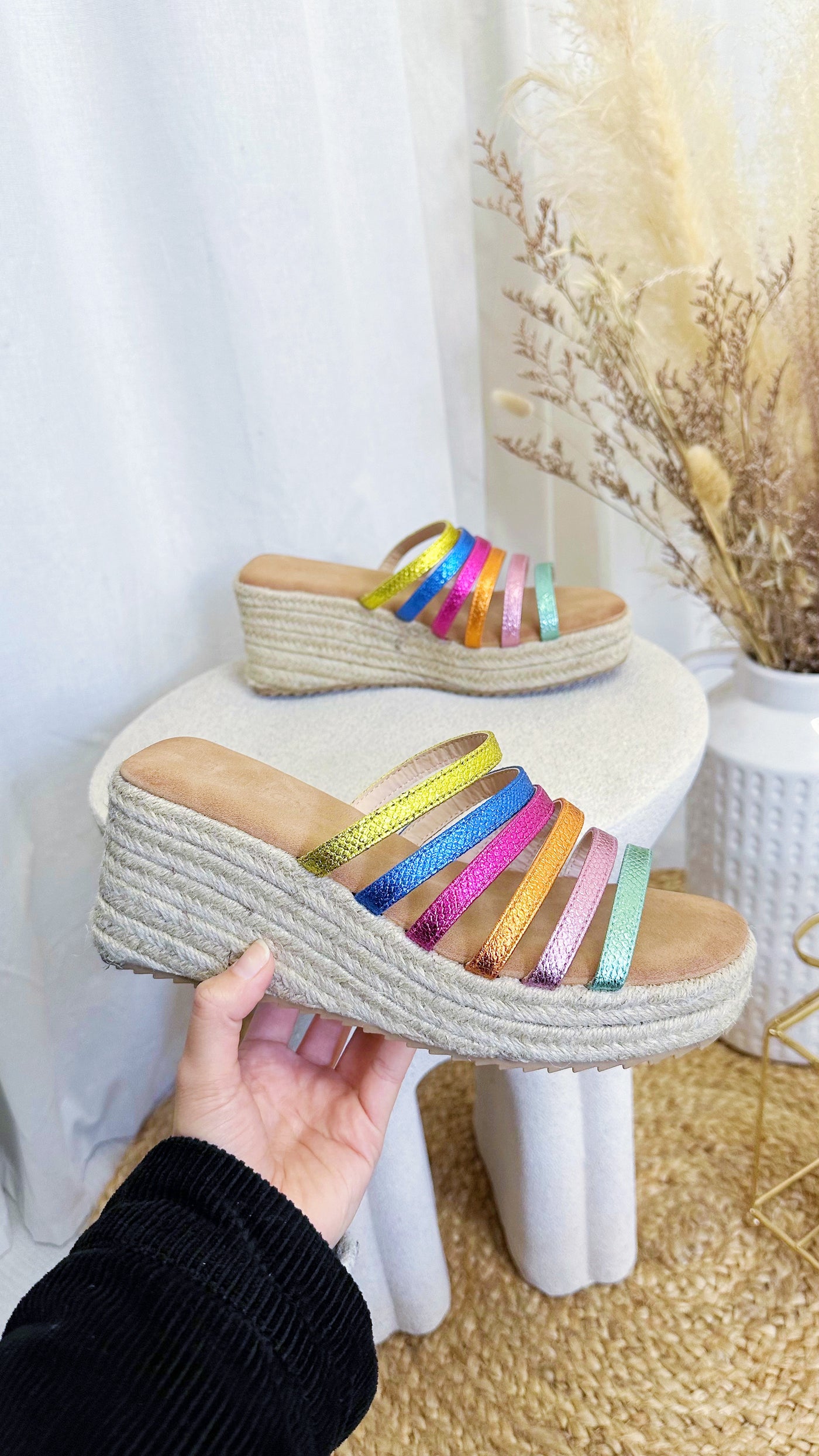 Multi Strap Espadrille Wedges - RAINBOW