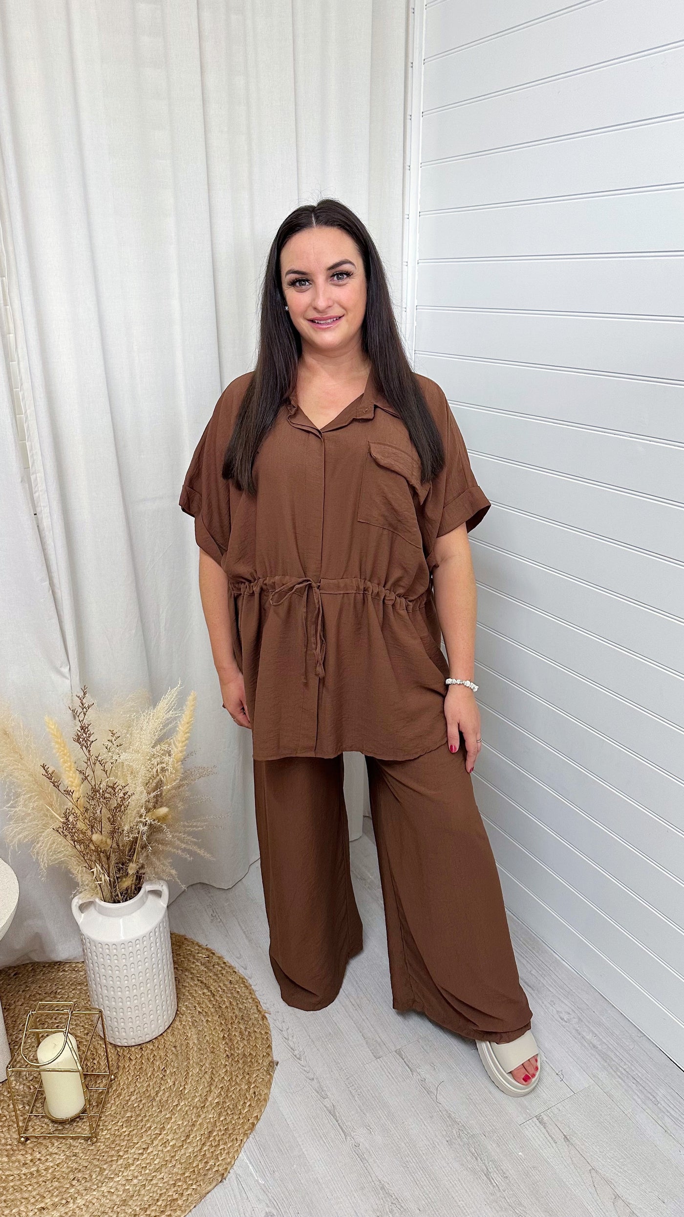 Shacket and Trousers Co-Ord - BROWN