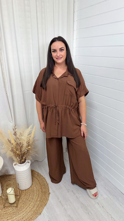 Shacket and Trousers Co-Ord - BROWN