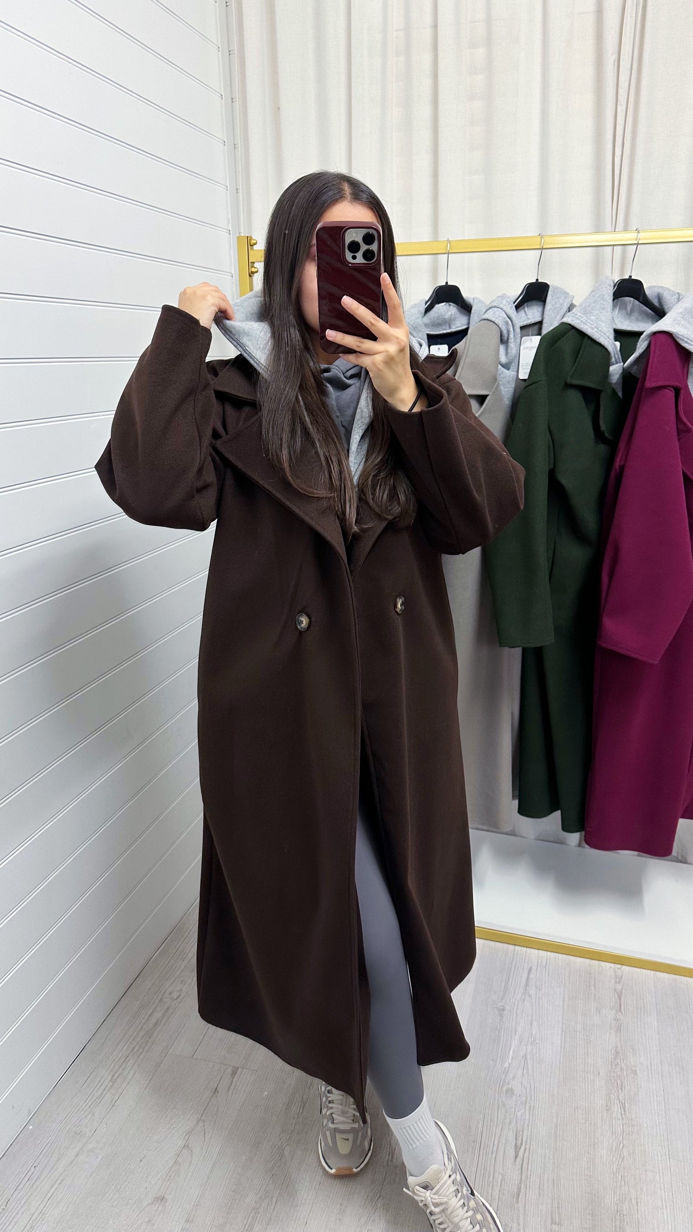 Oversized Woollen Hooded Mac - BROWN