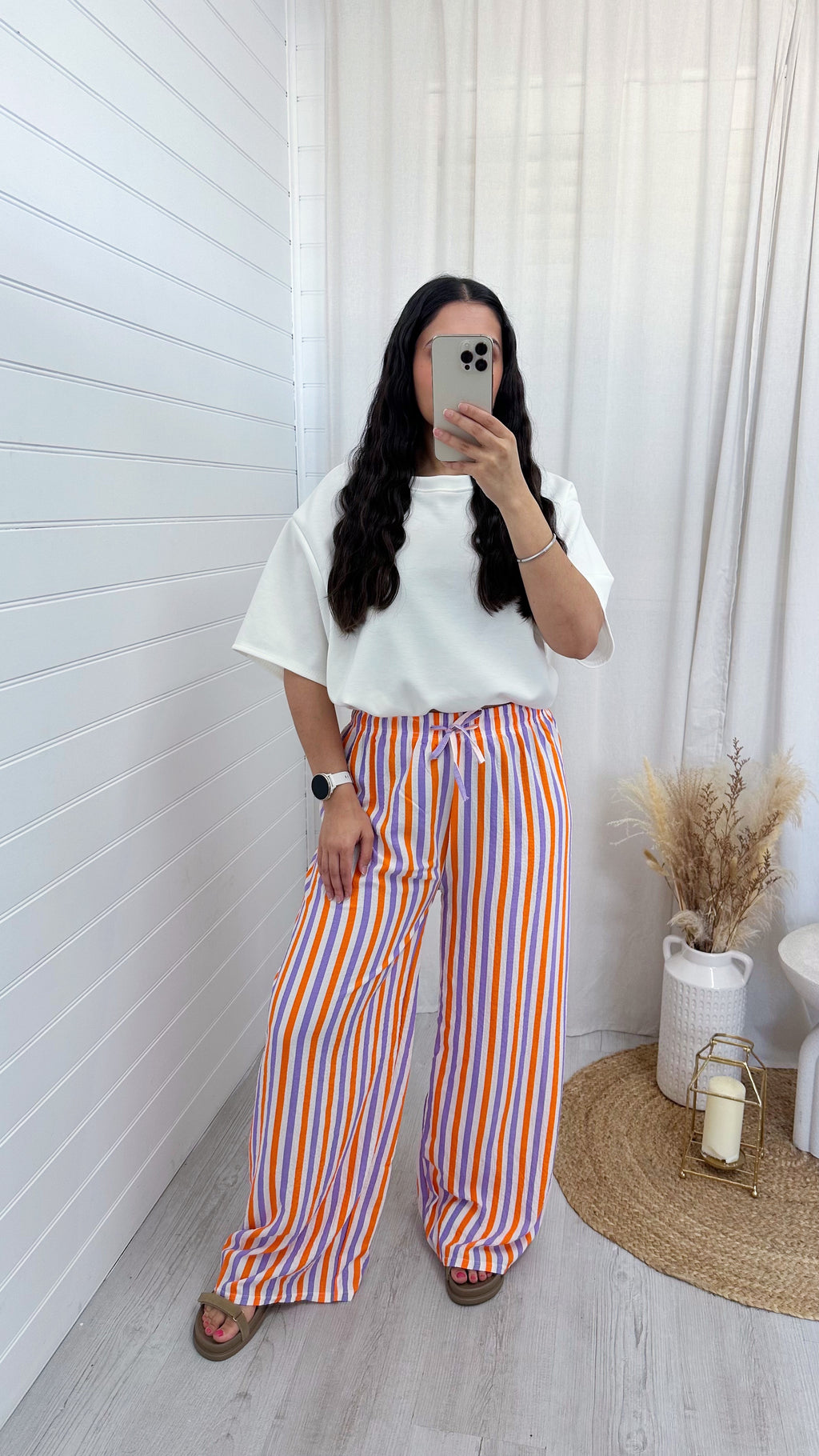 Neon Lightweight Stripe Trousers - PURPLE/ORANGE