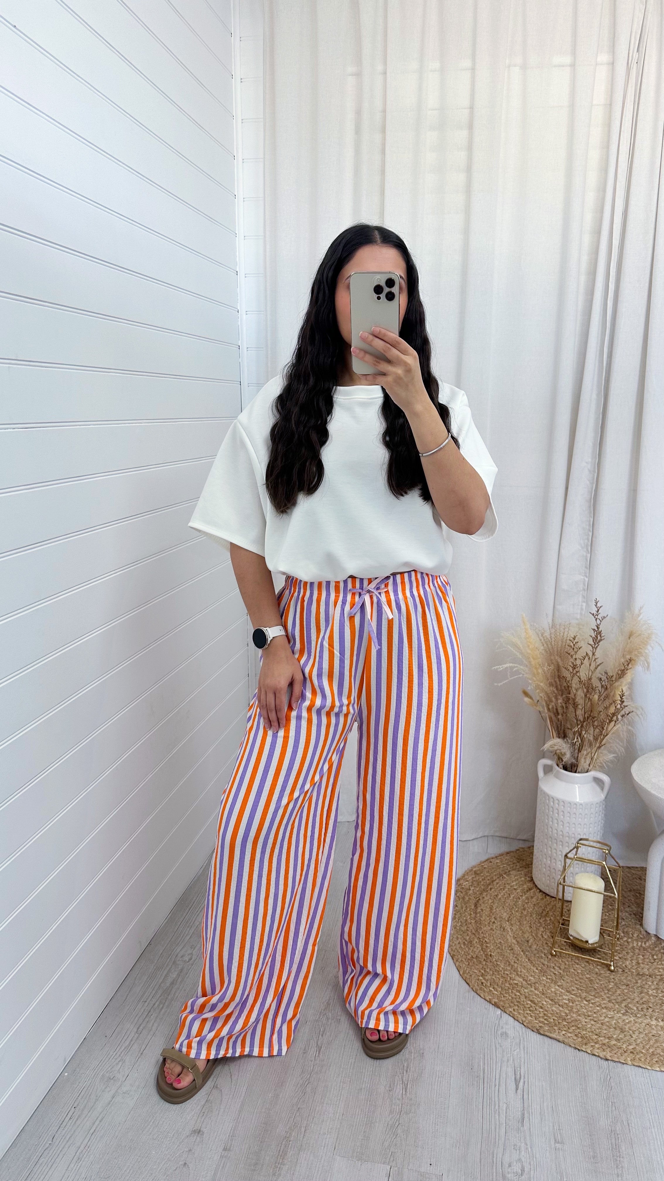 Neon Lightweight Stripe Trousers - PURPLE/ORANGE