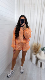 Bandana Print Satin Bomber Jacket and Shorts Co-Ord - ORANGE