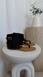 Fringle Ankle Sandals - BLACK