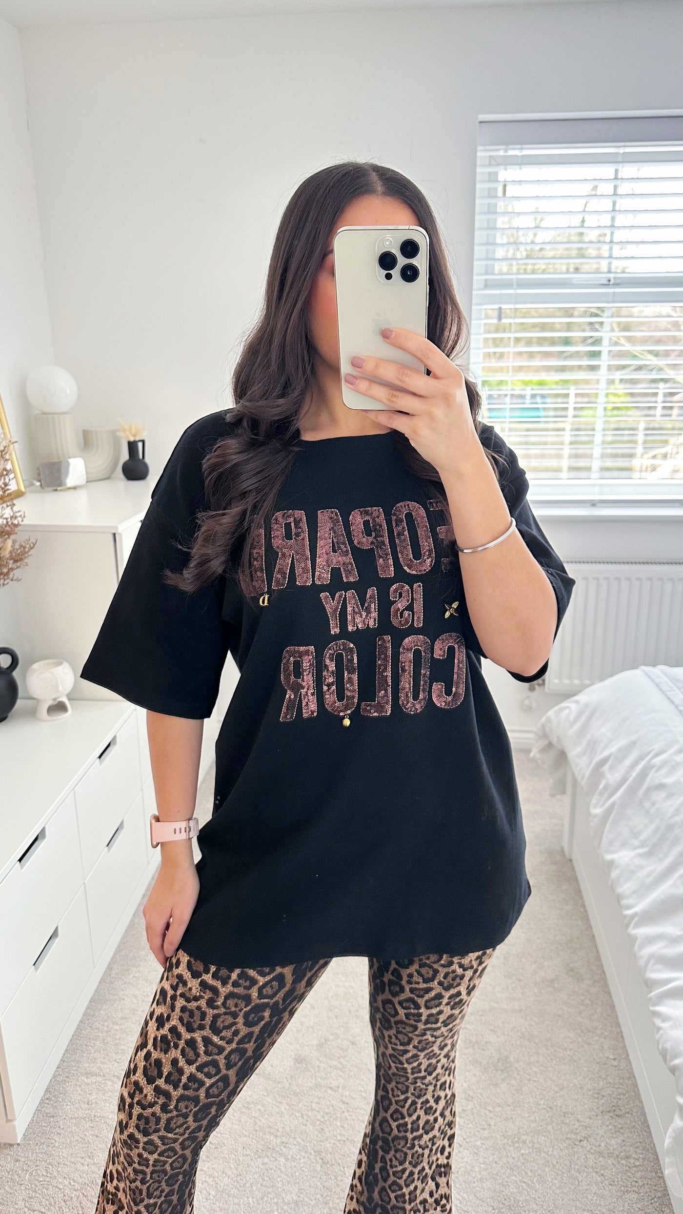 Leopard is My Colour Sequin Oversized T-Shirt - BLACK