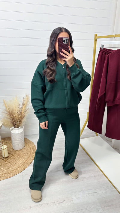 Bomber Jacket and Seam Front Joggers Tracksuit - FOREST GREEN