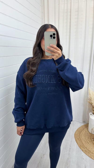 Los Angeles Embroidered Fleece Lined Sweatshirt - NAVY