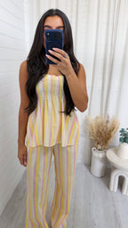Pastel Stripe Shirred Top and Trousers Co-Ord - LEMON