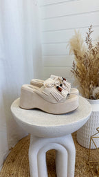 Chunky Platform Tassel Wedges - BEIGE