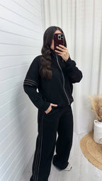 Gold Embroidered Bomber Jacket and Joggers Tracksuit - BLACK