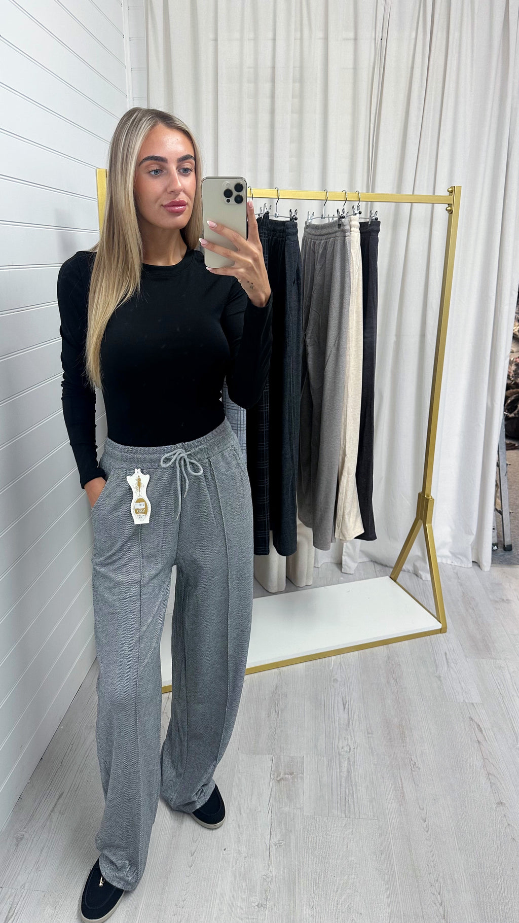Textured Wide Leg Trousers - GREY
