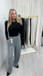 Textured Wide Leg Trousers - GREY