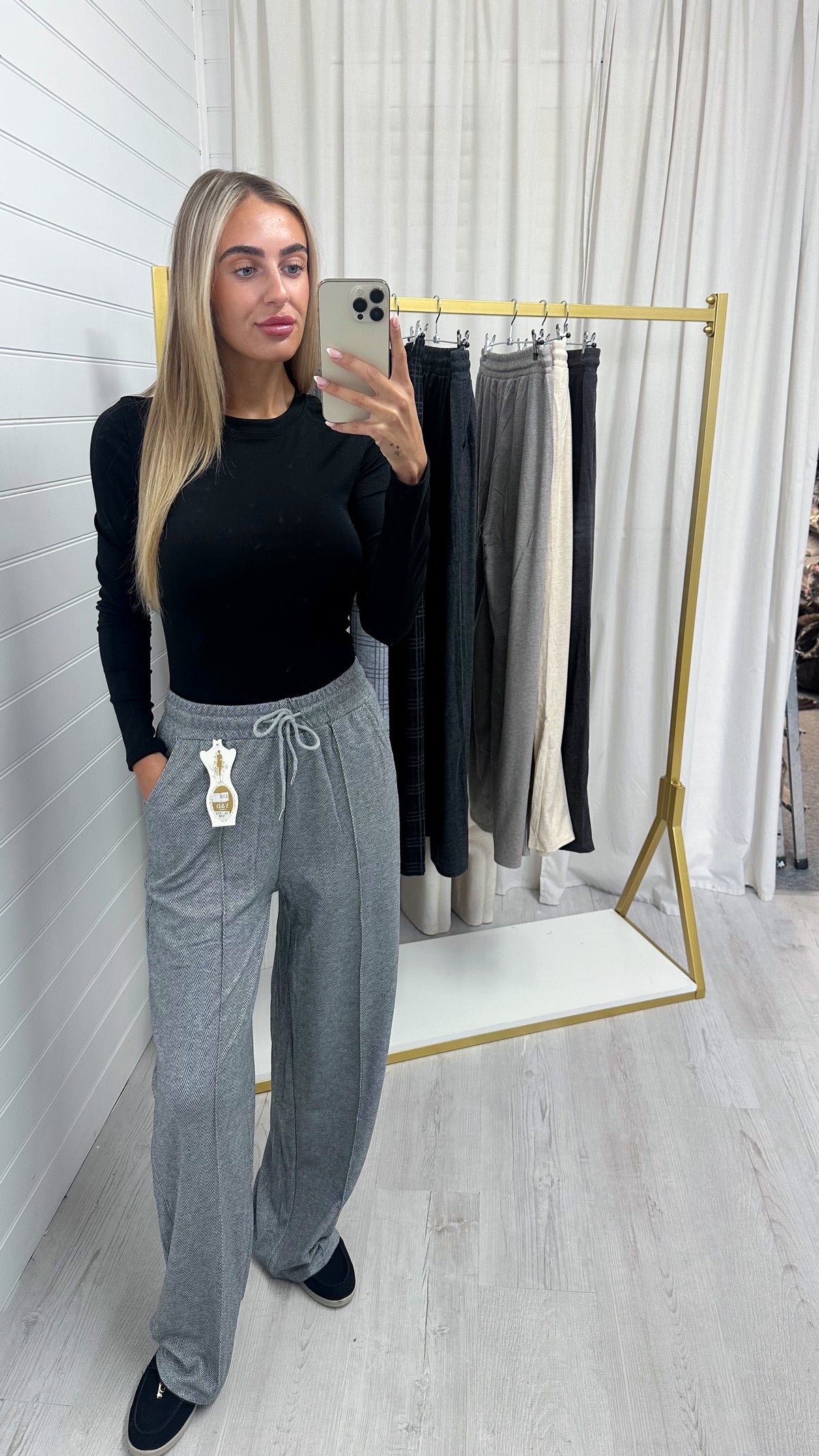 Textured Wide Leg Trousers - GREY