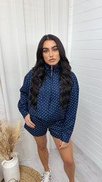Polka Dot Bomber Jacket and Shorts Co-Ord - NAVY
